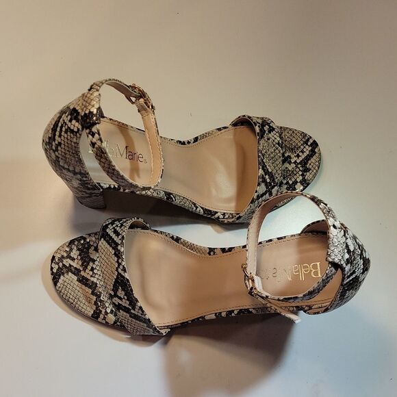 BELLA MARIE SHIRLEY PYTHON ANIMAL PRINT DESIGN BLOCK OPEN TOE ANKLE STRAP SANDAL - Picture 7 of 15